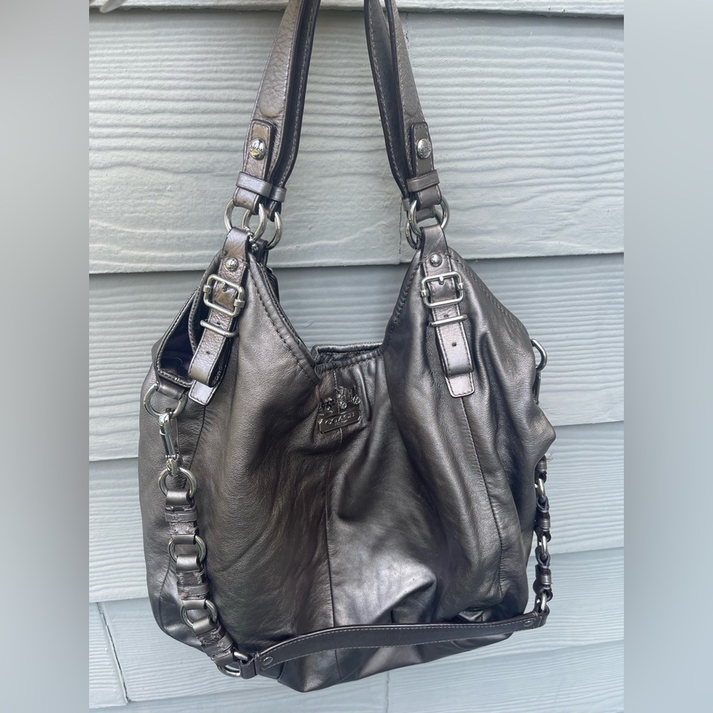 Vintage Authentic Coach Hobo Gunmetal Metallic K1068-15958A
